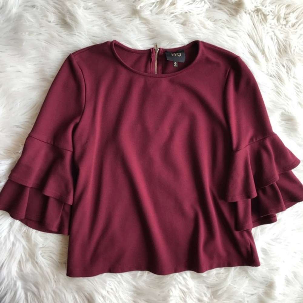 🔥W5 Burgundy, Ruffle Sleeve Top by W5, Sz Small
